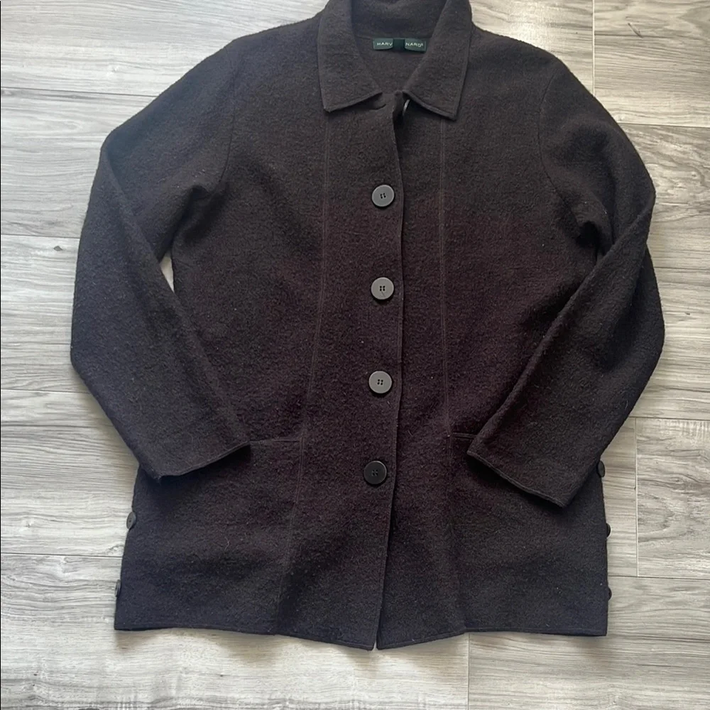 Harve Benard Brown Pea Coat Timeless Classic Style 100% WOOL
